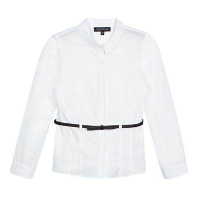 Debenhams Girls' white belted long sleeved school blouse